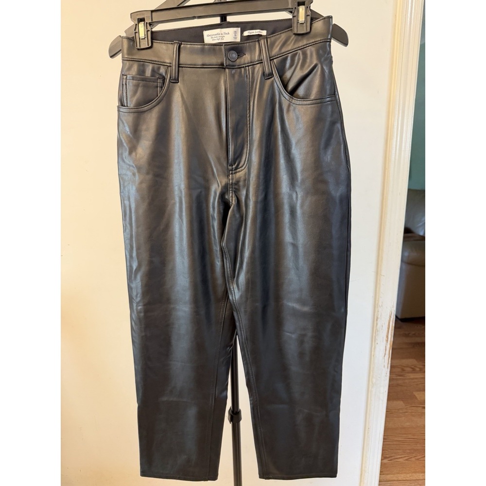 Abercrombie & Fitch Skinny High Rise Vegan Faux Leather Black Pants Women's 28/6